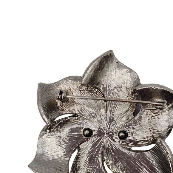 VTG Brooch Premier Designs Silver Tone Floral Rhinestone Classy Elegant 80s Pin - Picture 7 of 10